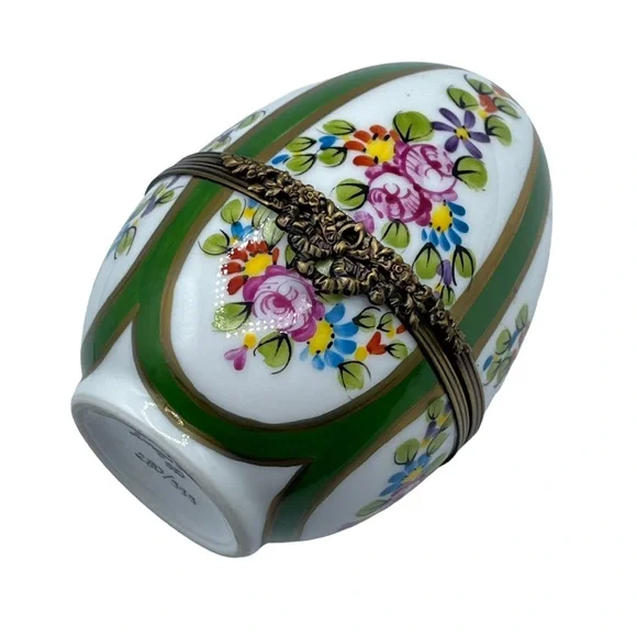 Vintage Limoges France Peint Main Large Easter Egg Flower Trinket Box Ltd Edt - Picture 6 of 10